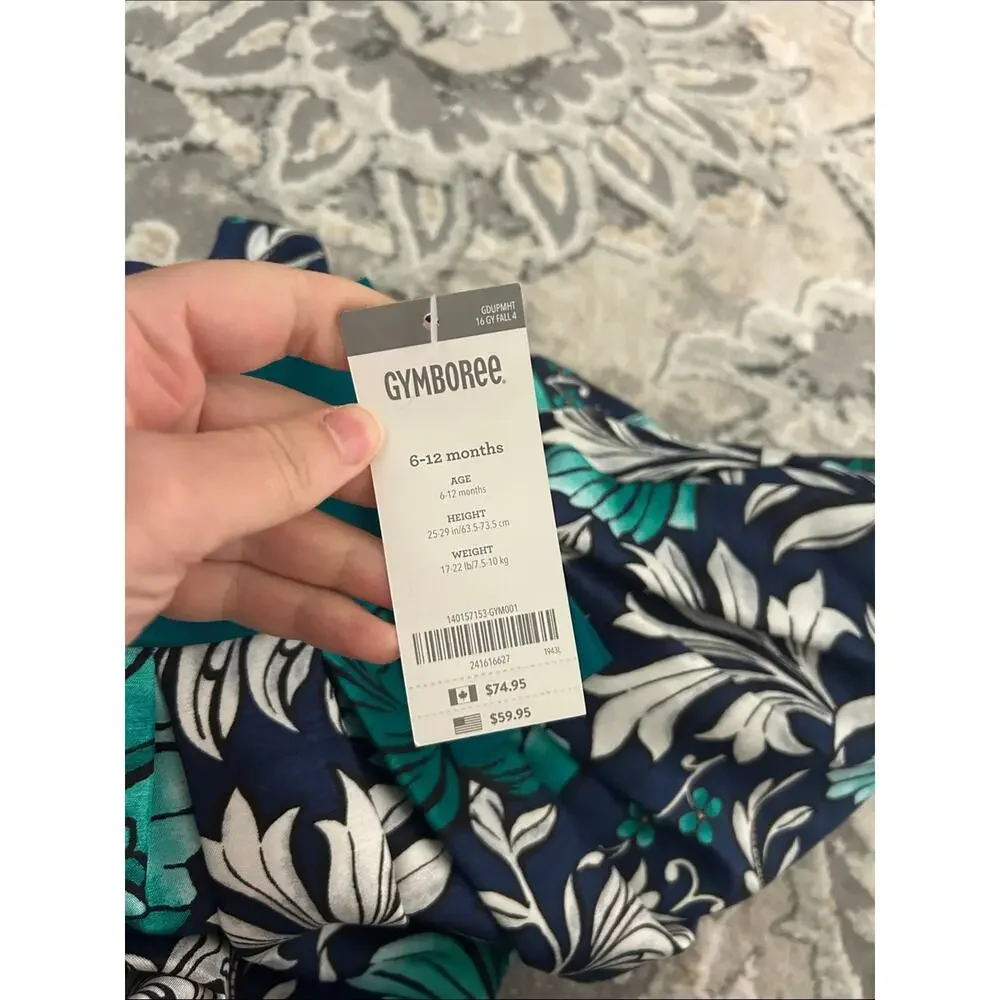 Gymboree Teal & Navy Floral Party Dress with Sash
